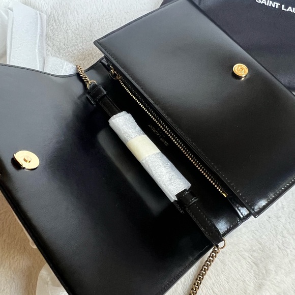 Saint Laurent Smooth Calfskin Monogram Gold Chain Wallet NWT in box - Picture 11 of 17